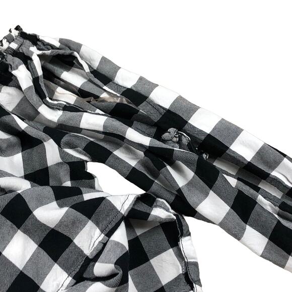 7 FOR ALL MANKIND Blouse Black White Checkered Plaid Top Girl's Size Large - Picture 7 of 7